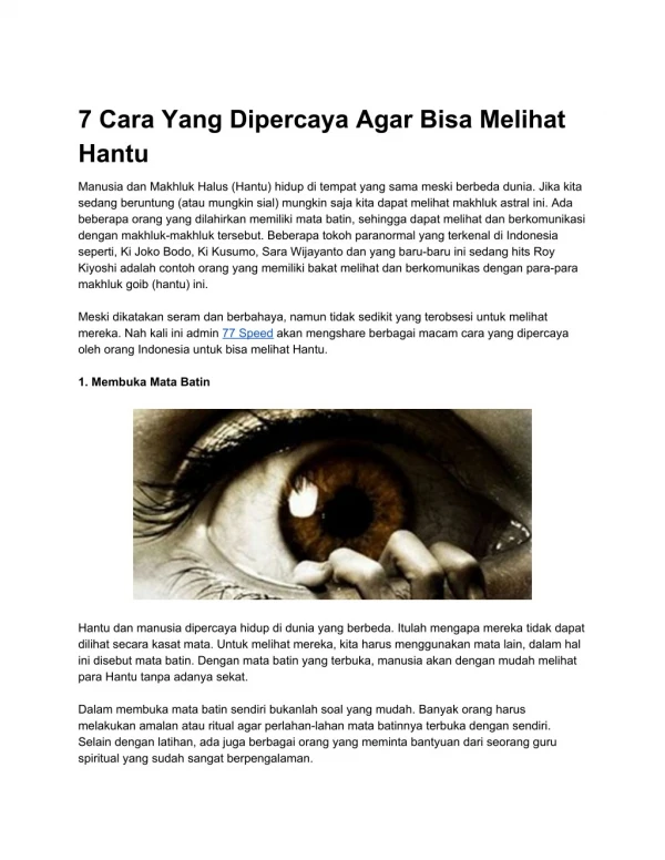 7 cara yang dipercaya agar bisa melihat hantu