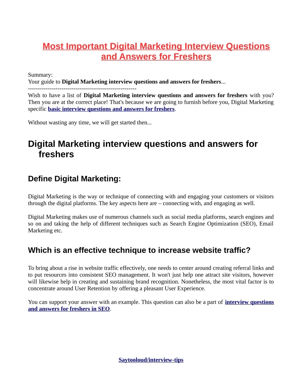 most important digital marketing interview