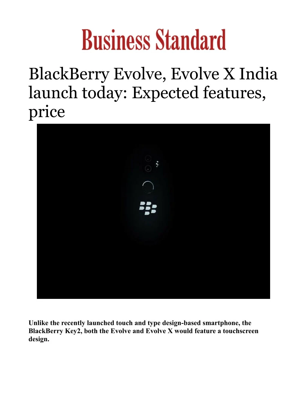 blackberry evolve evolve x india launch today