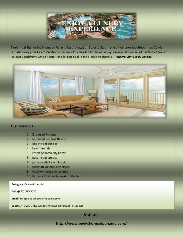 Book Oceanfront condos and Panama City Beach Vacation Rentals - Shores of Panama Resort