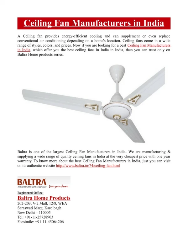 Ceiling Fan Manufacturers in India