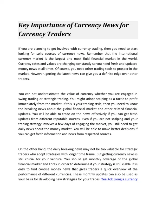 Key Importance of Currency News for Currency Traders