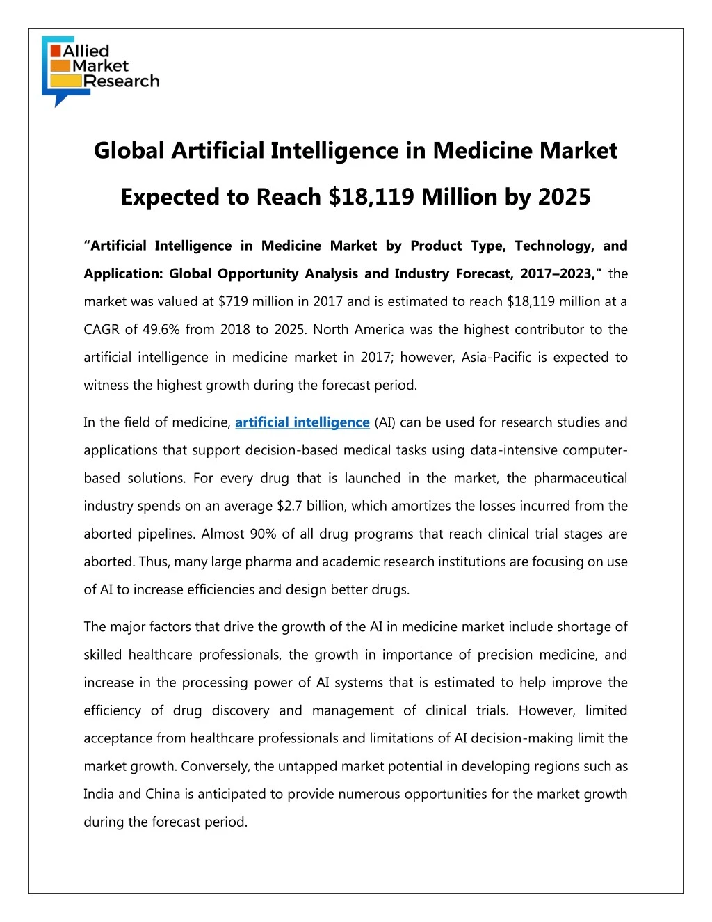 global artificial intelligence in medicine market