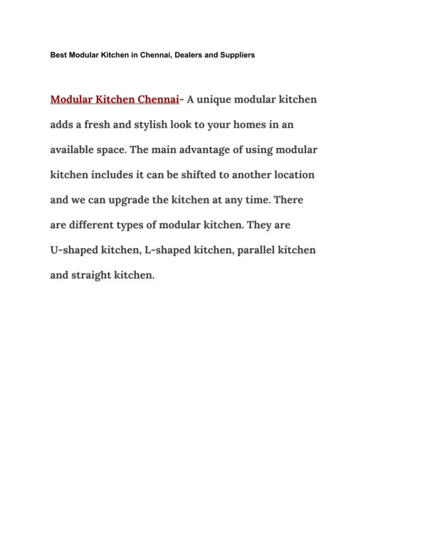 Modular Kitchen in Chennai- Modular Kitchen Suppliers