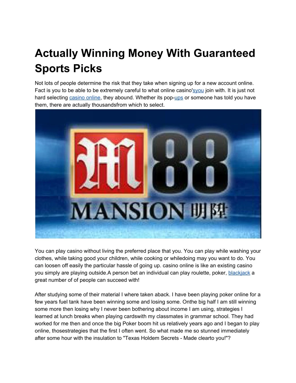 actually winning money with guaranteed sports