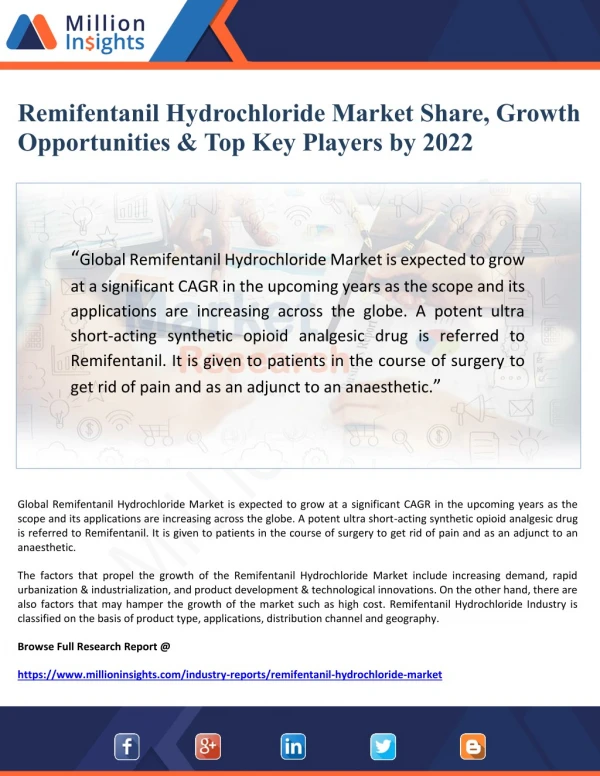 Remifentanil Hydrochloride Market Share, Growth Opportunities & Top Key Players by 2022