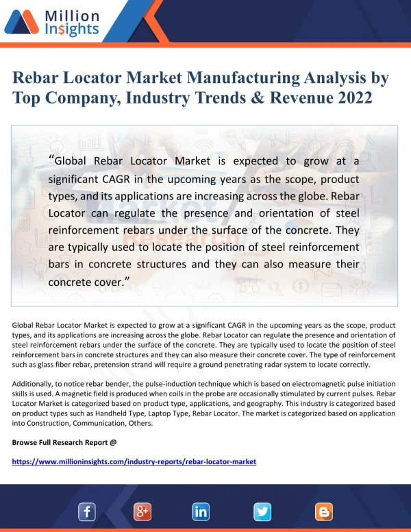 Rebar Locator Market Manufacturing Analysis by Top Company, Industry Trends,Cost and Revenue 2022