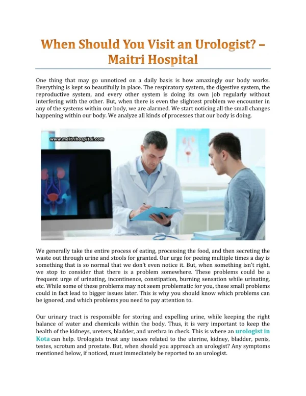 When Should You Visit A Urologist? - Maitri Hospital