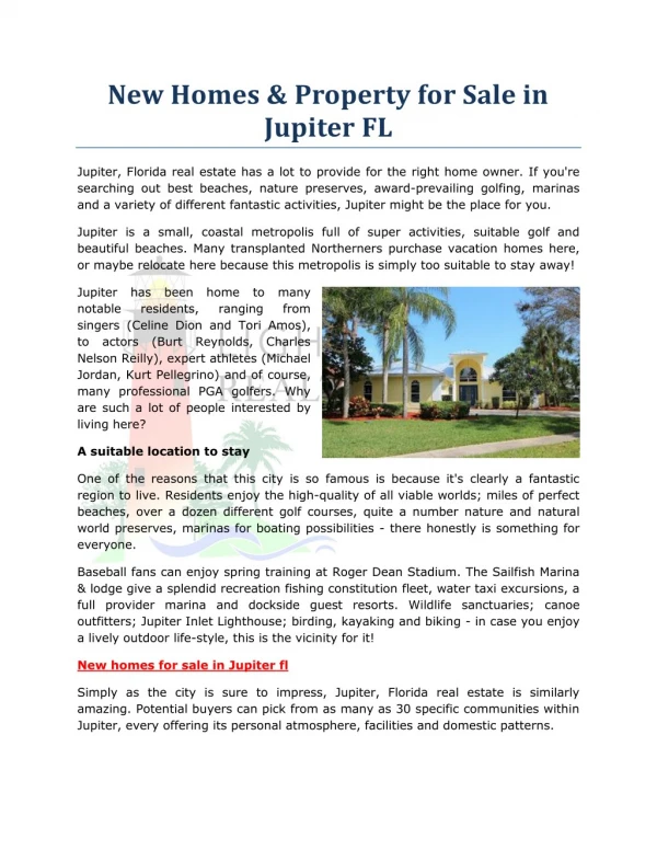 New Homes & Property for Sale in Jupiter FL