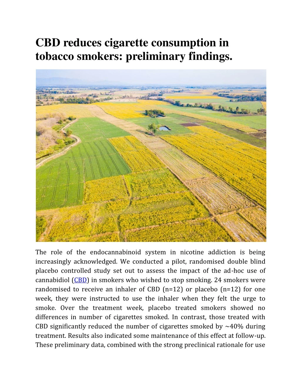 cbd reduces cigarette consumption in tobacco