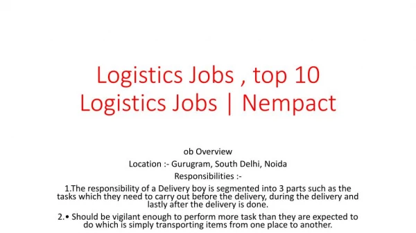 Logistics Jobs , top 10 Logistics Jobs | Nempact