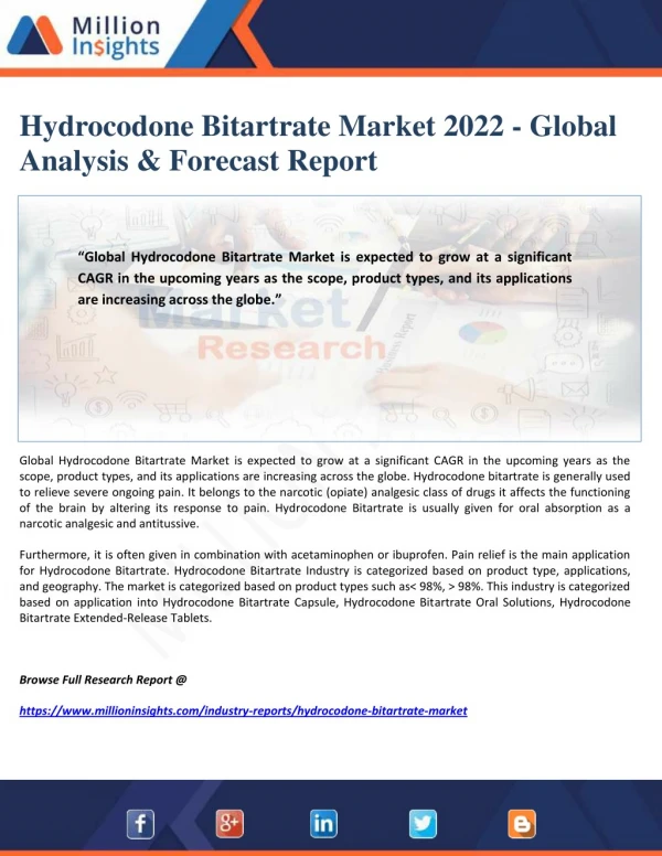 Hydrocodone Bitartrate Market 2022 - Global Analysis & Forecast Report