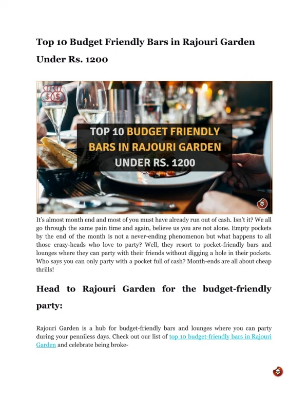 Top 10 Budget Friendly Bars in Rajouri Garden Under Rs. 1200