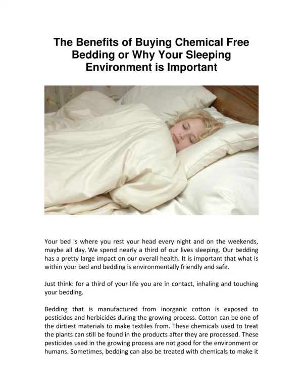The Benefits of Buying Chemical Free Bedding or Why Your Sleeping Environment is Important