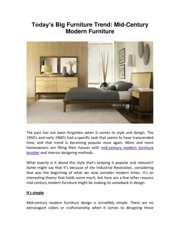 Today’s Big Furniture Trend: Mid-Century Modern Furniture