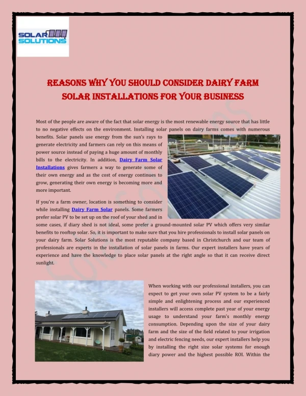 Dairy Farm Solar Installations