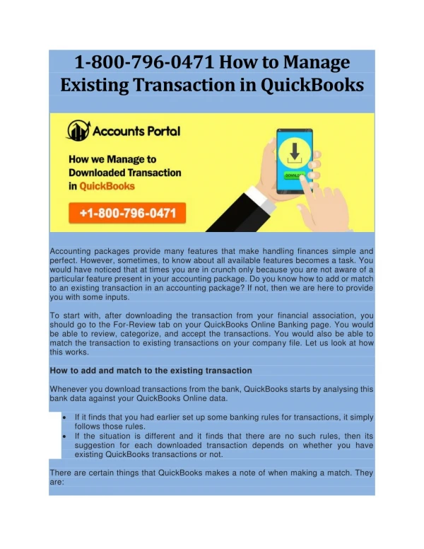 1-800-796-0471 How to Manage Existing Transaction in QuickBooks