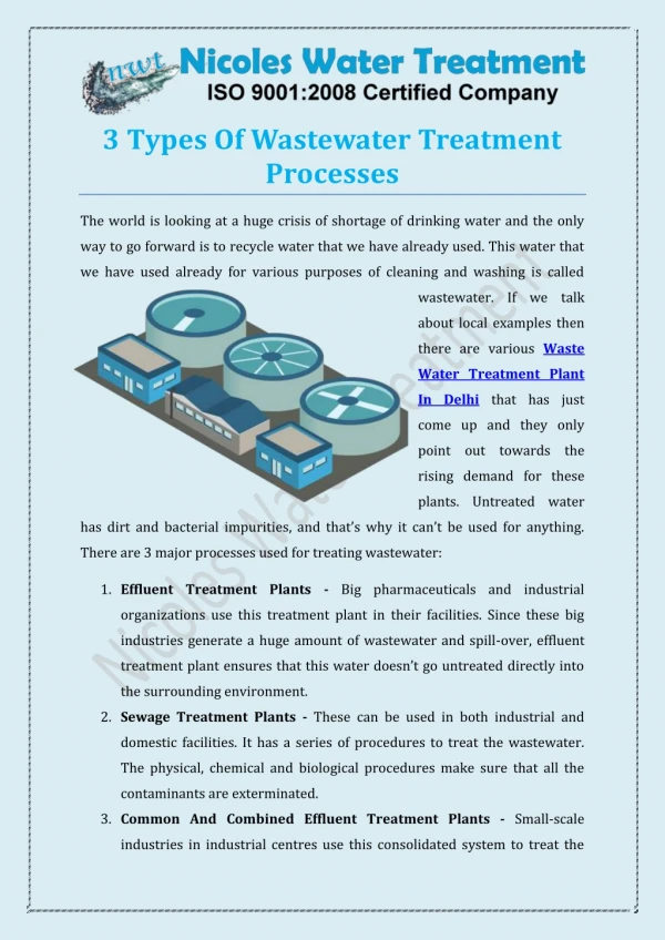 3 Types Of Wastewater Treatment Processes