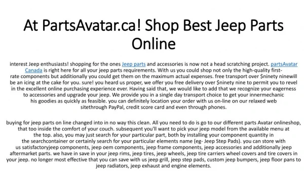 Best Jeep Parts Online At Parts Avatar.ca! Shop Jeep Interior & Exterior Accessories & More