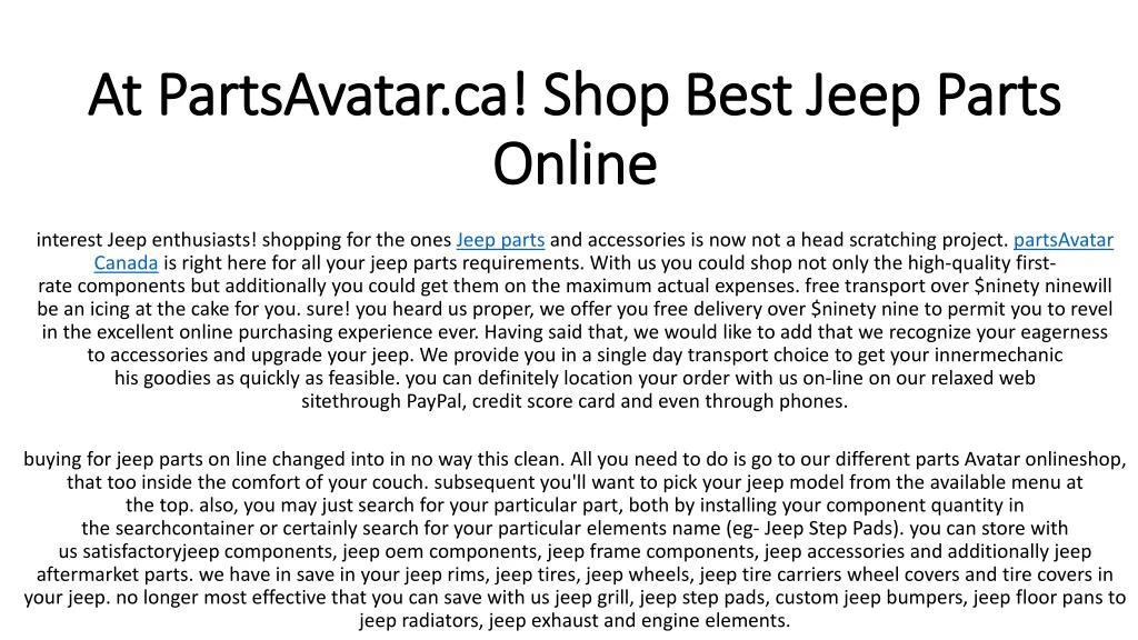 at partsavatar ca shop best jeep parts online