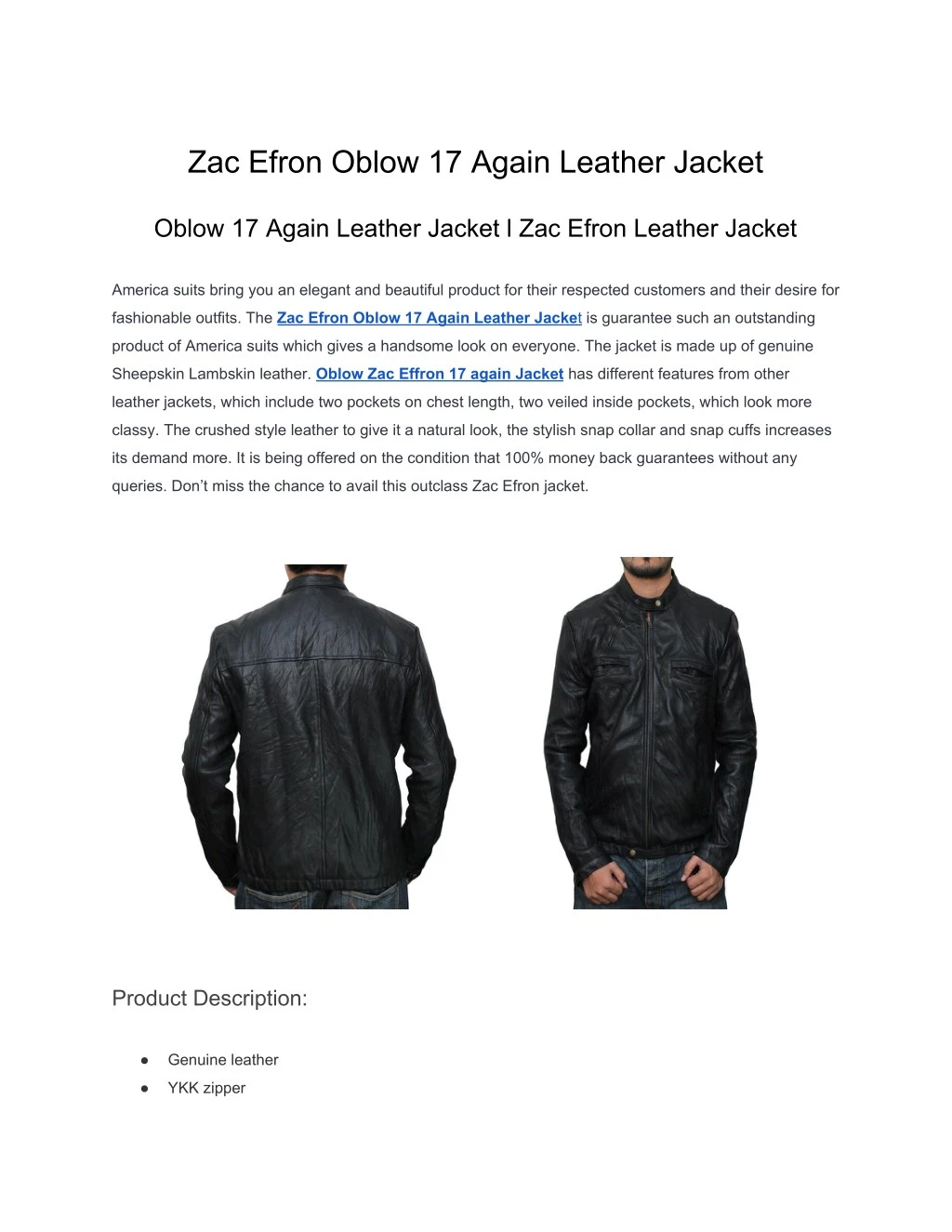 zac efron oblow 17 again leather jacket