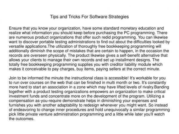 Tips and Tricks For Software Strategies
