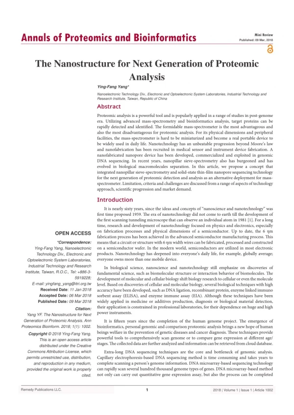 The Nanostructure for Next Generation of Proteomic Analysis