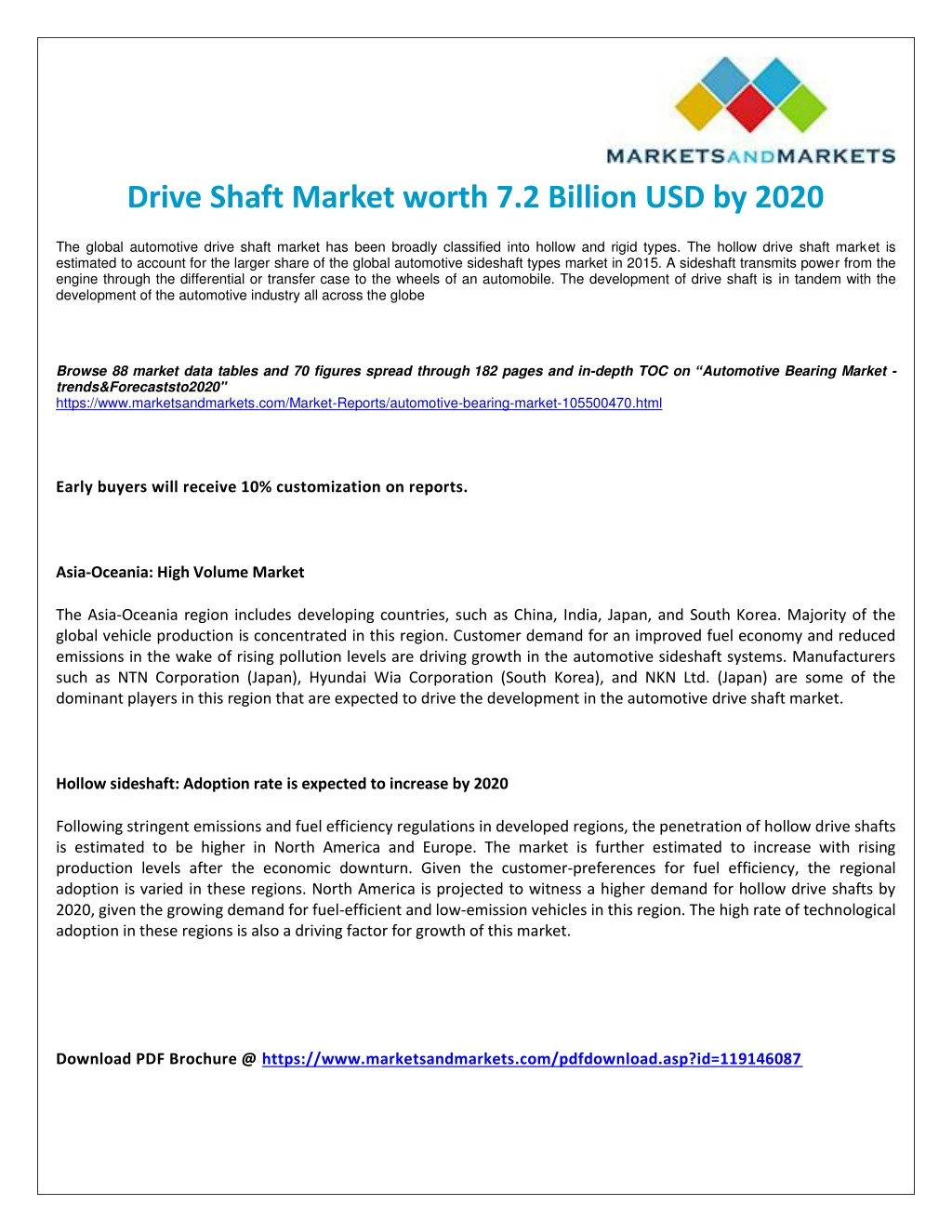 drive shaft market worth 7 2 billion usd by 2020