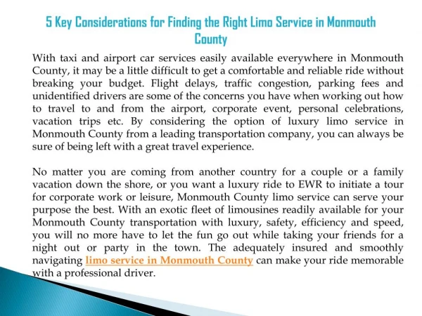 5 Key Considerations for Finding the Right Limo Service in Monmouth County