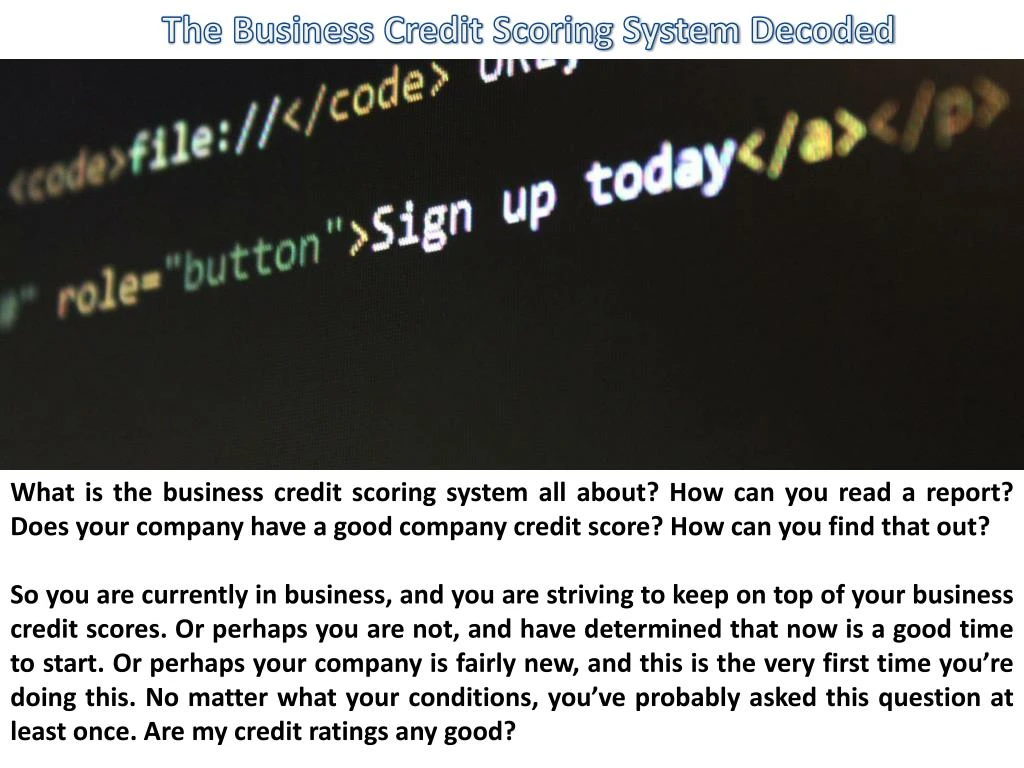 the business credit scoring system decoded
