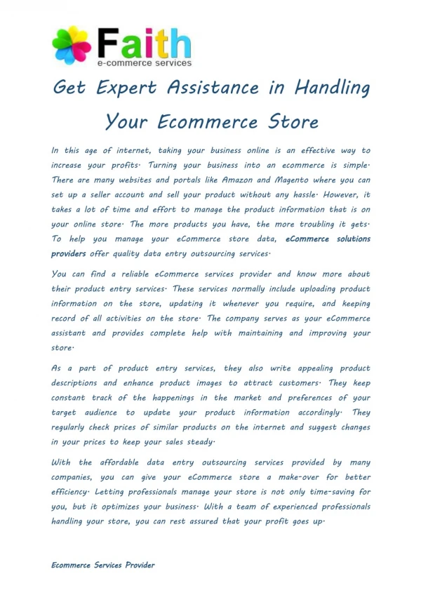 Get Expert Assistance in Handling Your Ecommerce Store