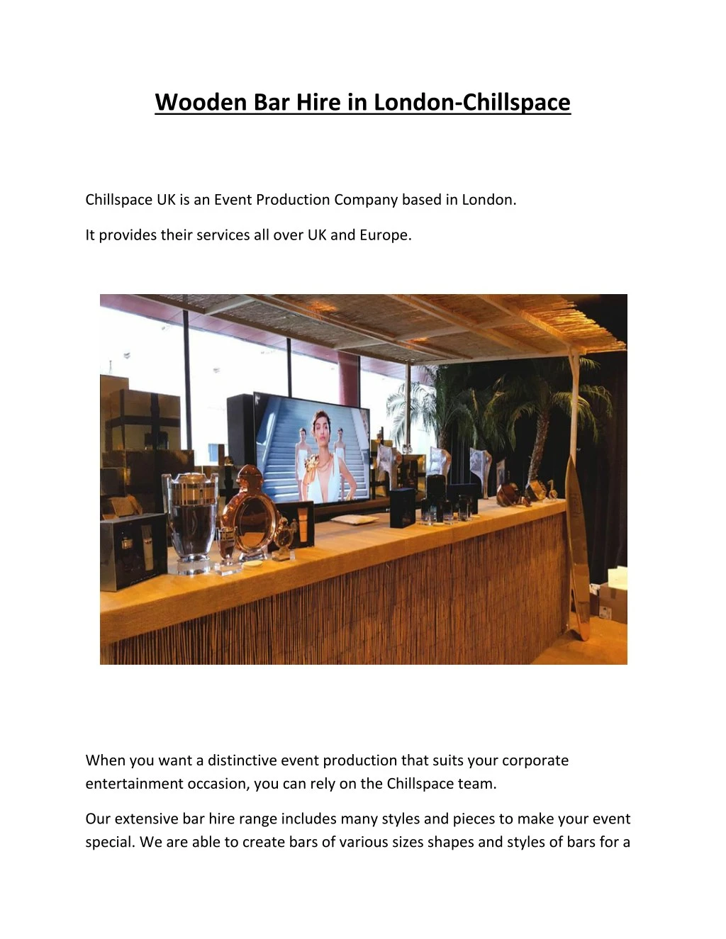 wooden bar hire in london chillspace