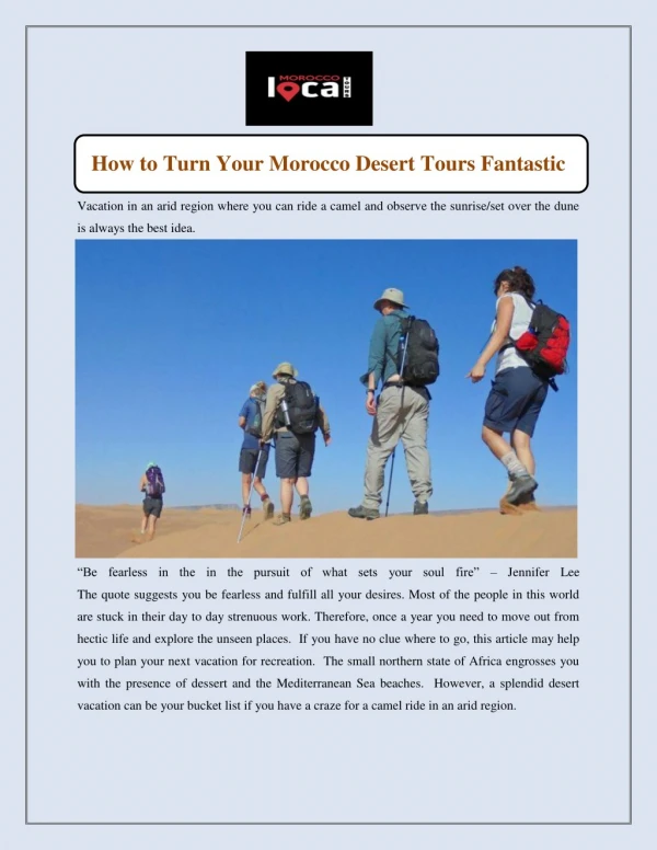 How to Turn Your Morocco Desert Tours Fantastic