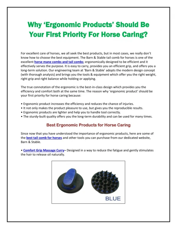 Why â€˜Ergonomic Productsâ€™ Should Be Your First Priority For Horse Caring?