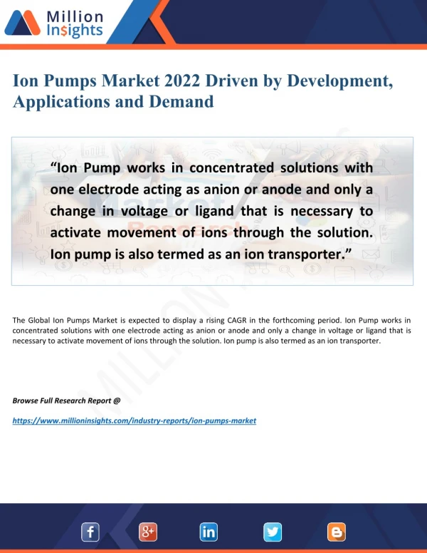 Ion Pumps Market Feature Outlook, Demands and Growth Rate