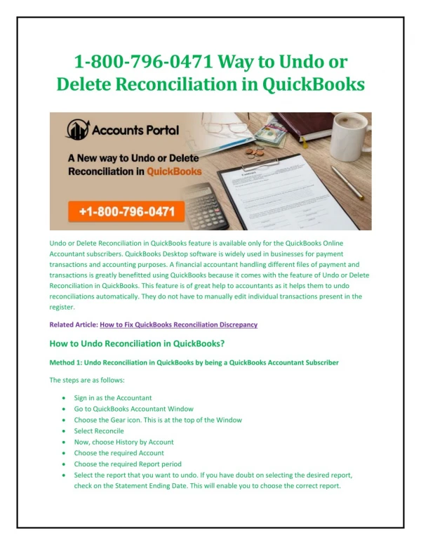 1-800-796-0471 Way to Undo or Delete Reconciliation in QuickBooks