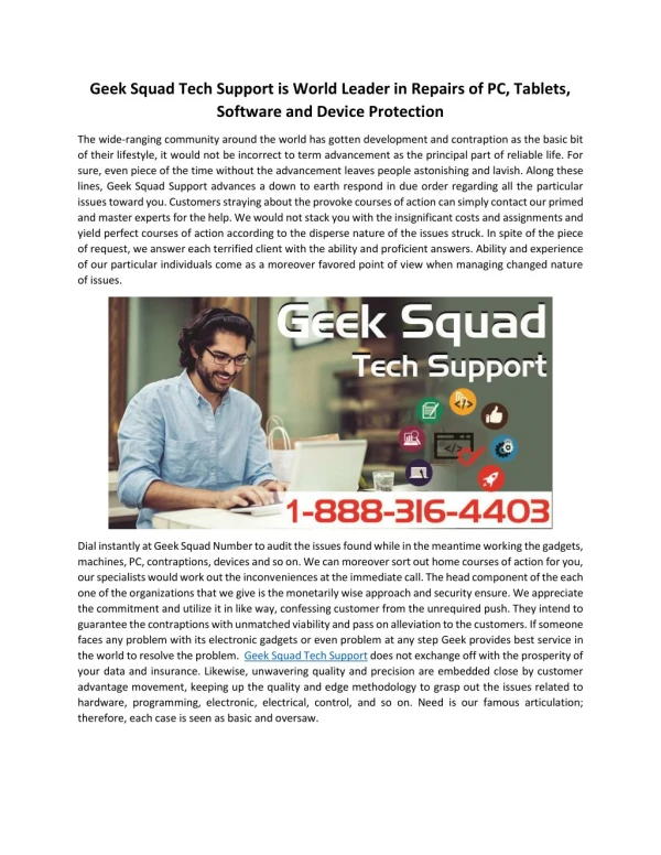 Geek Squad Tech Support is World Leader in Repairs of PC, Tablets, Software and Device Protection