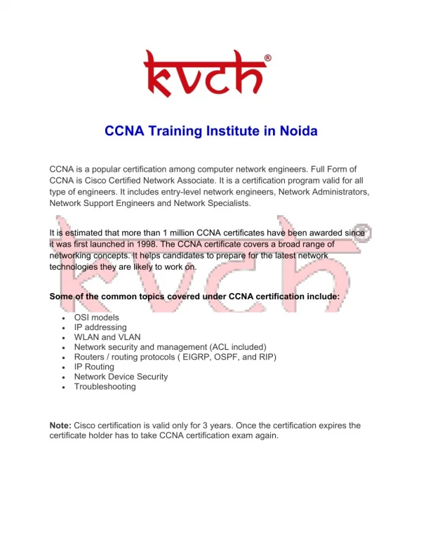 Learn Cisco Certified Network Associate Training in Noida â€“ KVCH