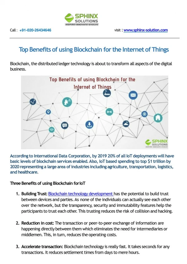 Top Benefits of using Blockchain for the Internet of Things