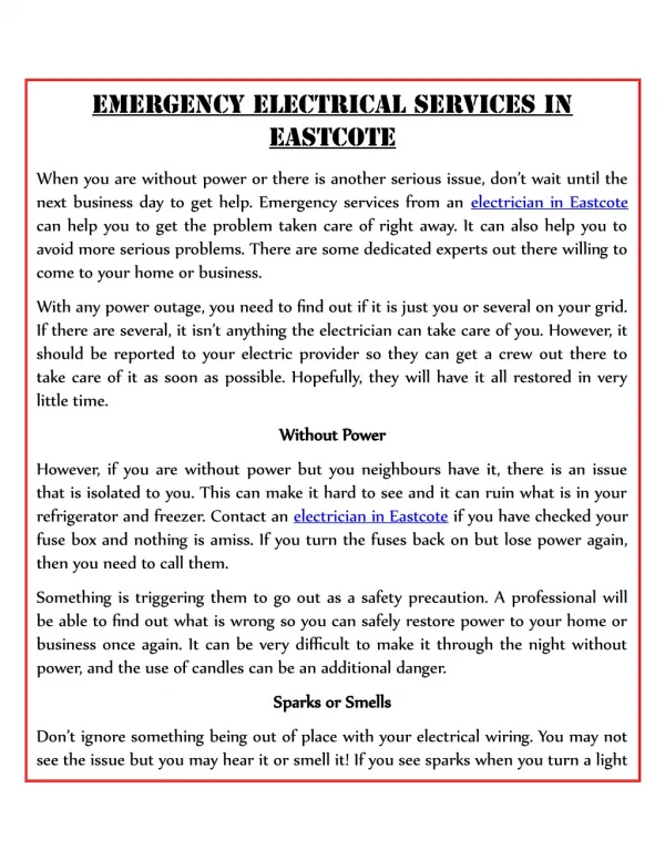 Emergency Electrical Services in Eastcote