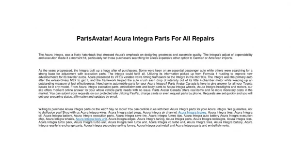 PartsAvatar! Acura Integra Parts For All Repairs