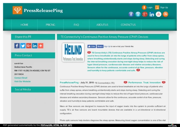 TE Connectivity's Continuous Positive Airway Pressure (CPAP) Devices