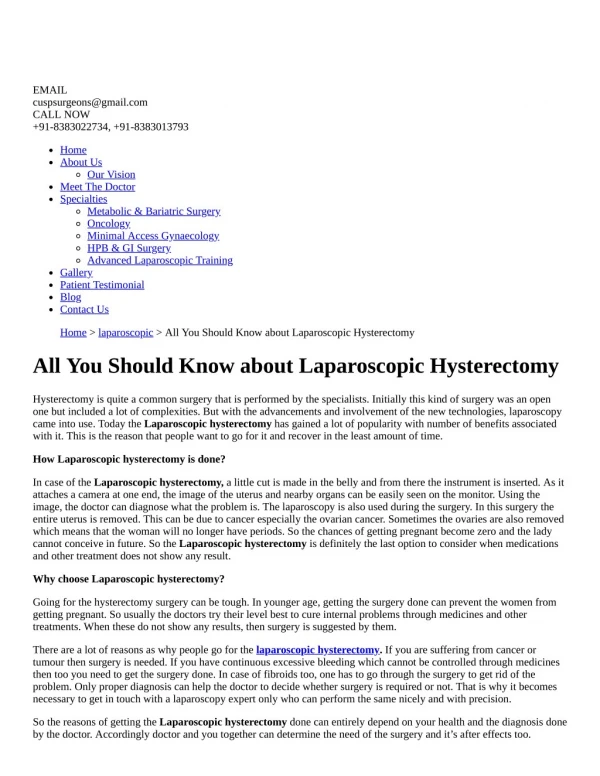 All You Should Know about Laparoscopic Hysterectomy