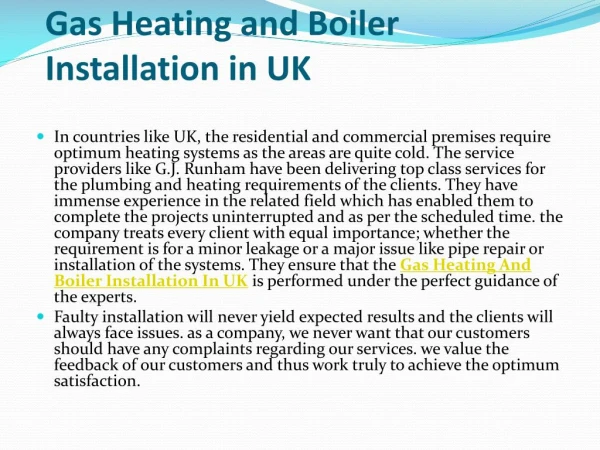 Gas Heating and Boiler Installation in UK
