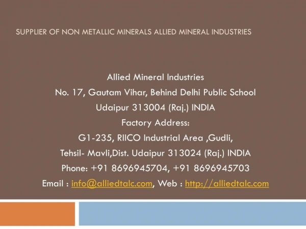 Supplier of Non Metallic Minerals Allied Mineral Industries