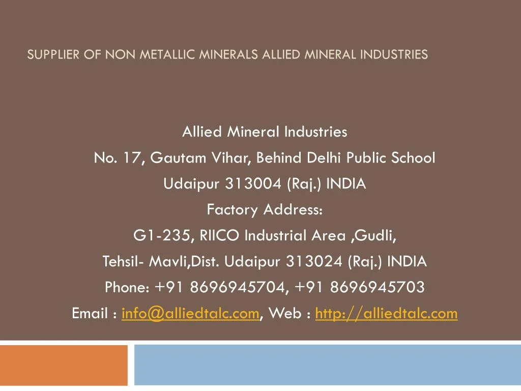 supplier of non metallic minerals allied mineral industries