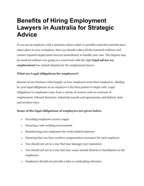 Benefits of Hiring Employment Lawyers in Australia for Strategic Advice 