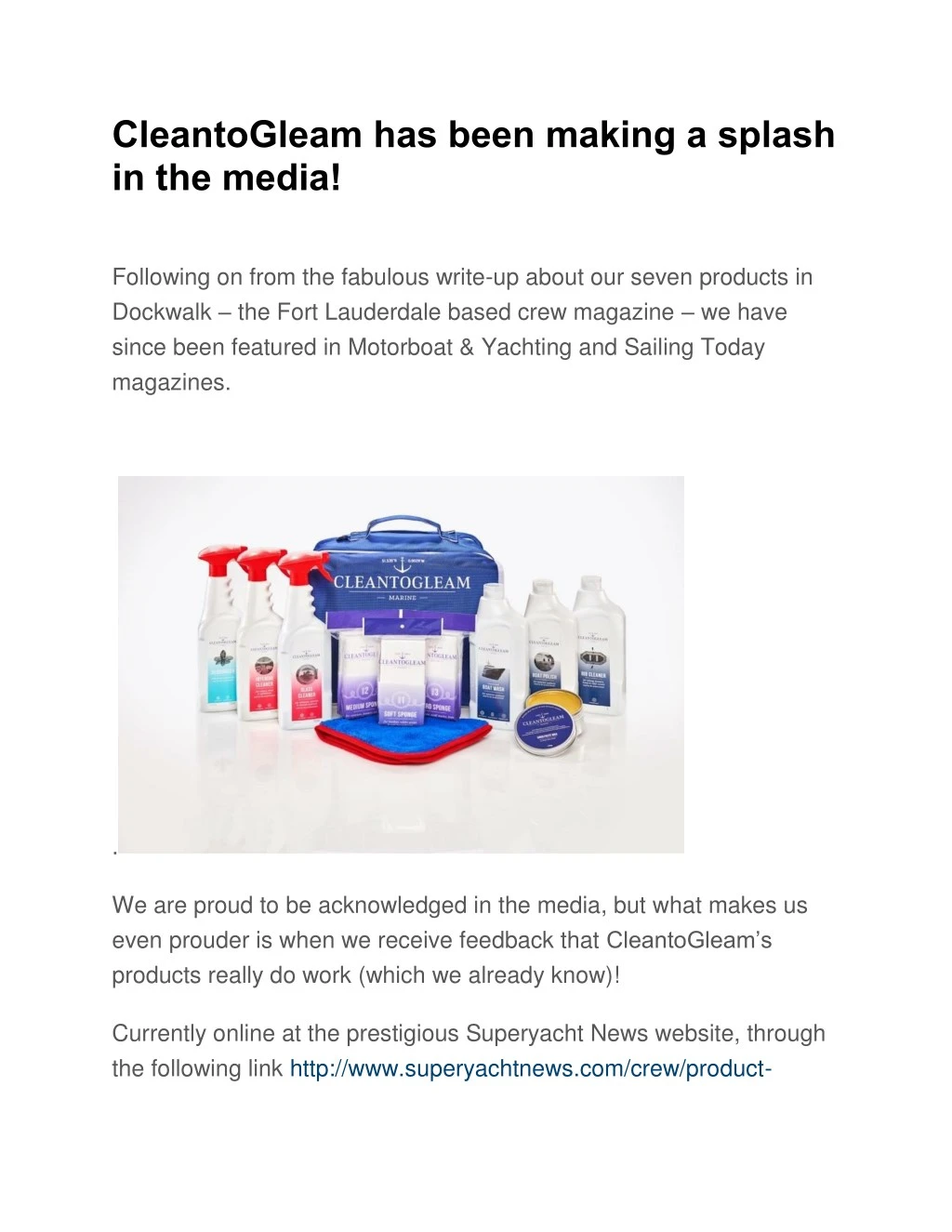 cleantogleam has been making a splash in the media