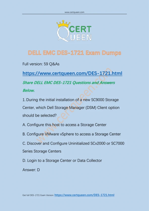 2018 CertQueen DES-1721 Exam Questions and Answers