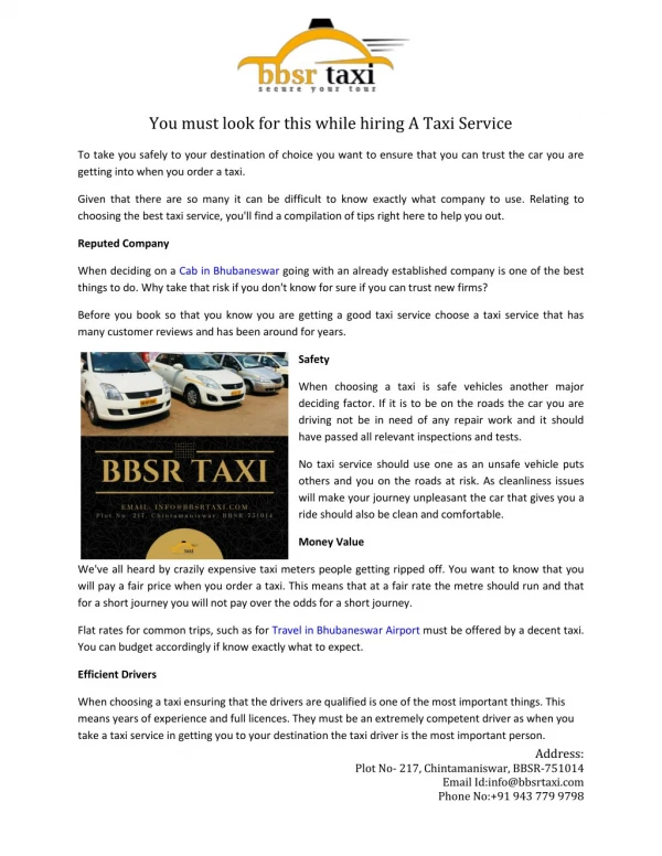 You must look for this while hiring A Taxi Service